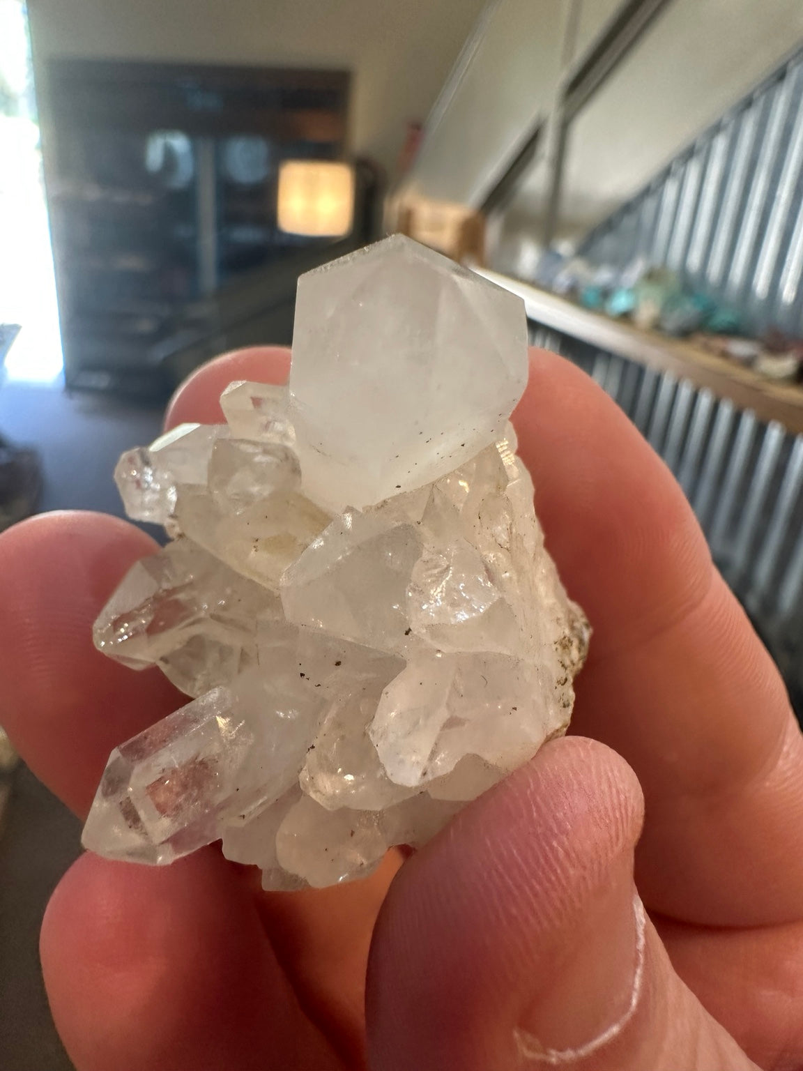 Natural Brazilian quartz crystal cluster with terminated points