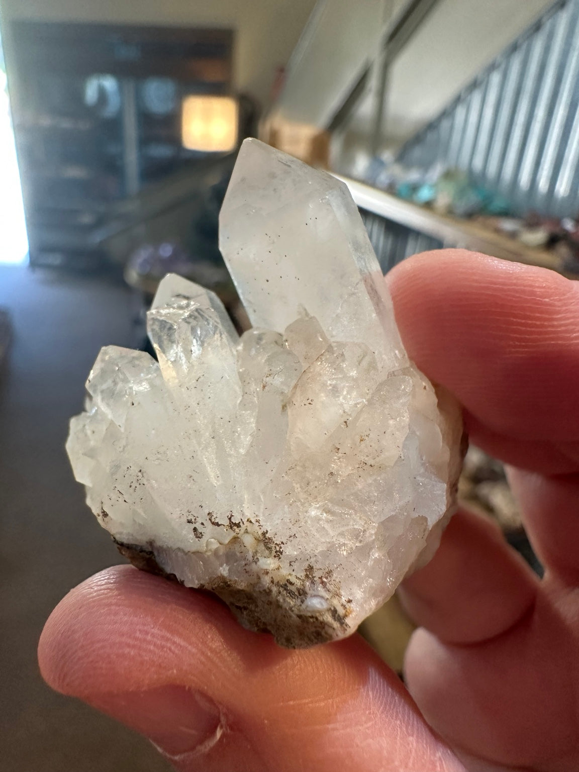 Brazil quartz crystal cluster with natural iron-stained matrix