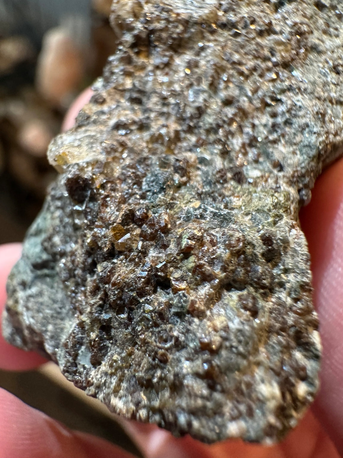 Brown garnet crystal cluster on matrix, 3.5 oz, side view