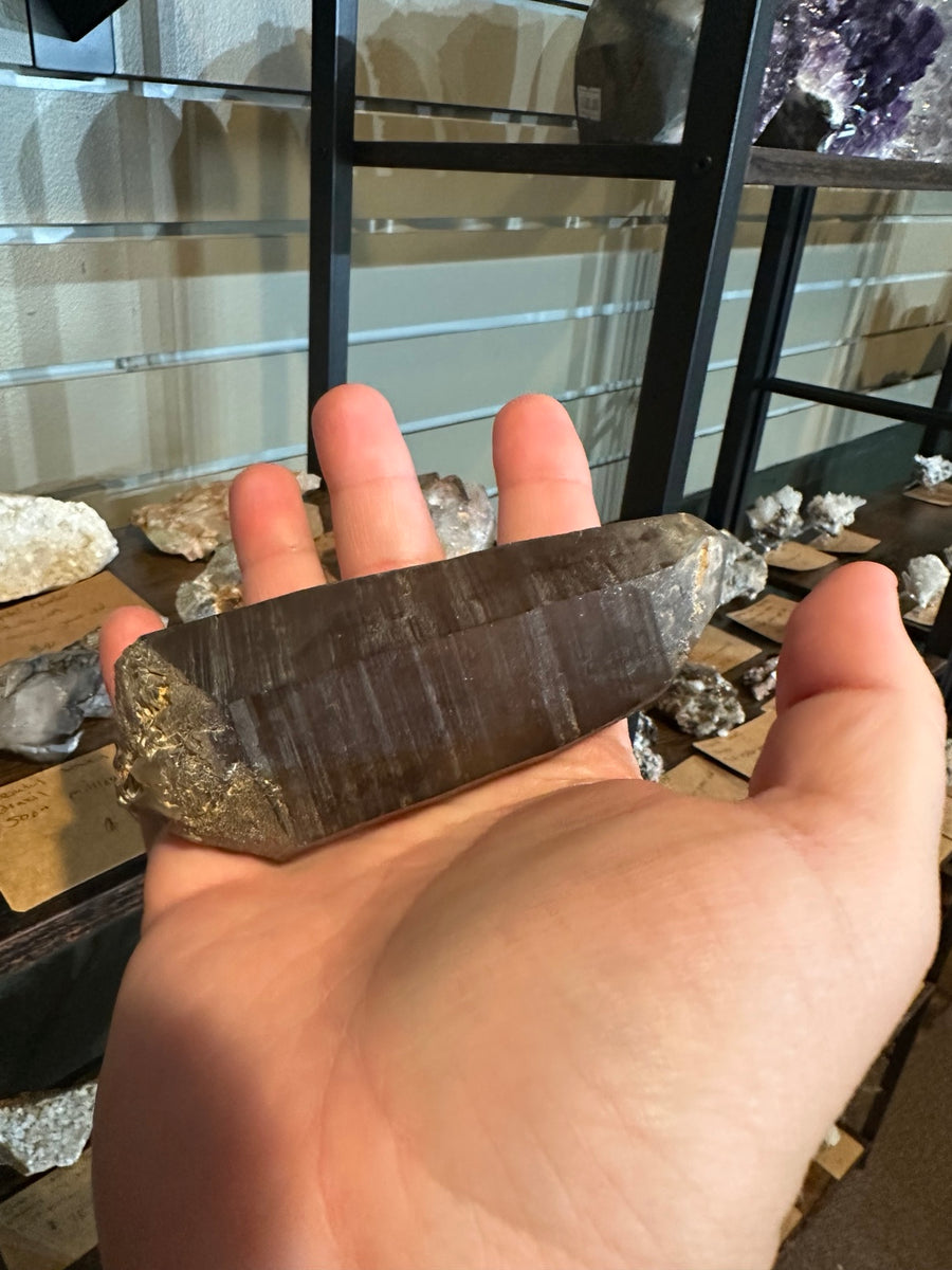 Historic smoky quartz crystal point, Live Oak Mine Yosemite area, circa 1961 — view 1