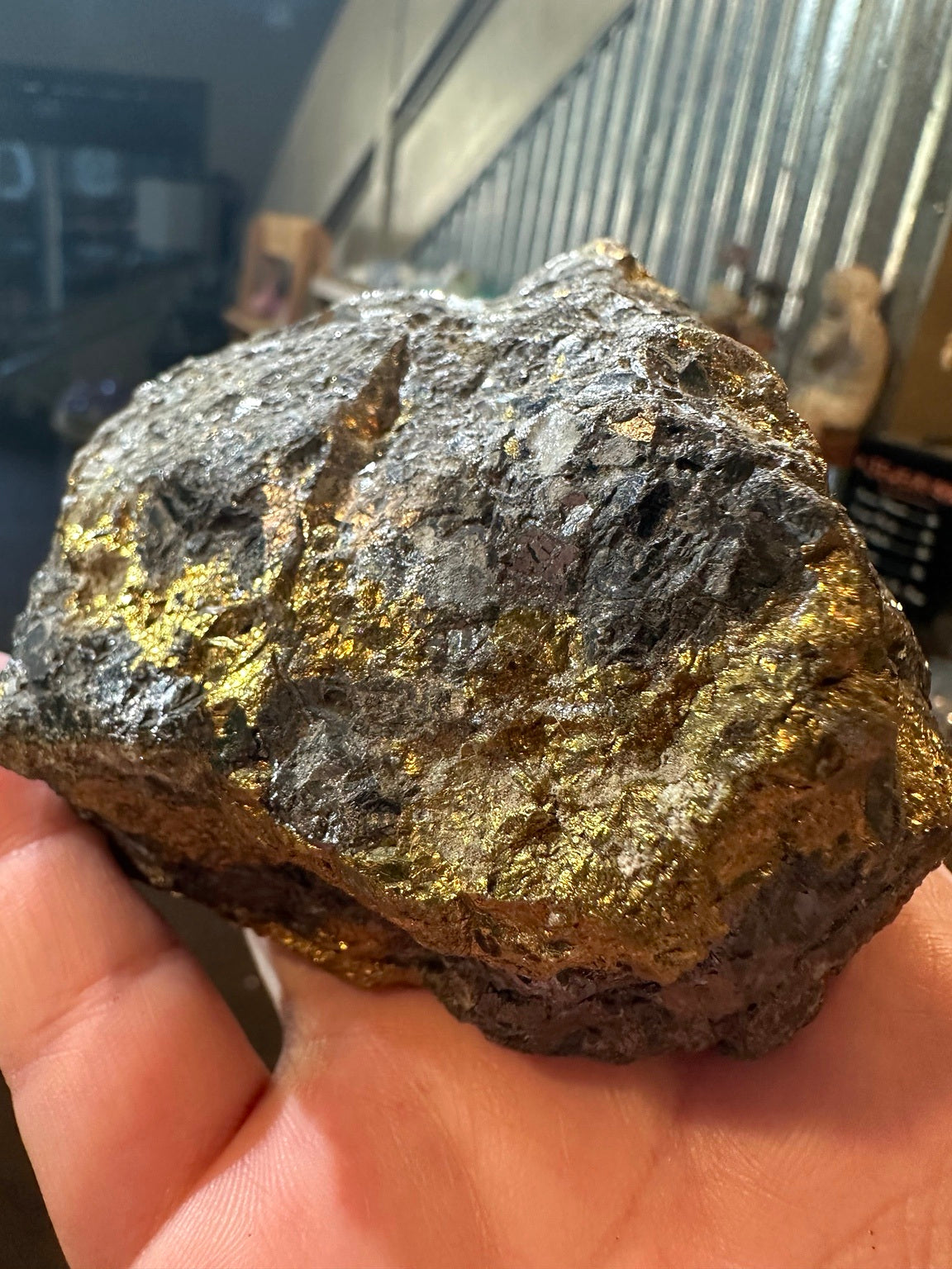 Chalcopyrite-rich mineral matrix specimen, 32.6 oz — view 1