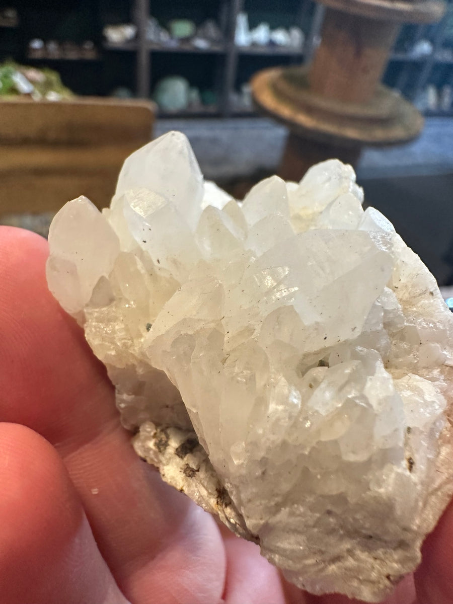 Comstock Lode calcite and quartz crystal cluster from Virginia City Nevada, 3.7 oz, front view