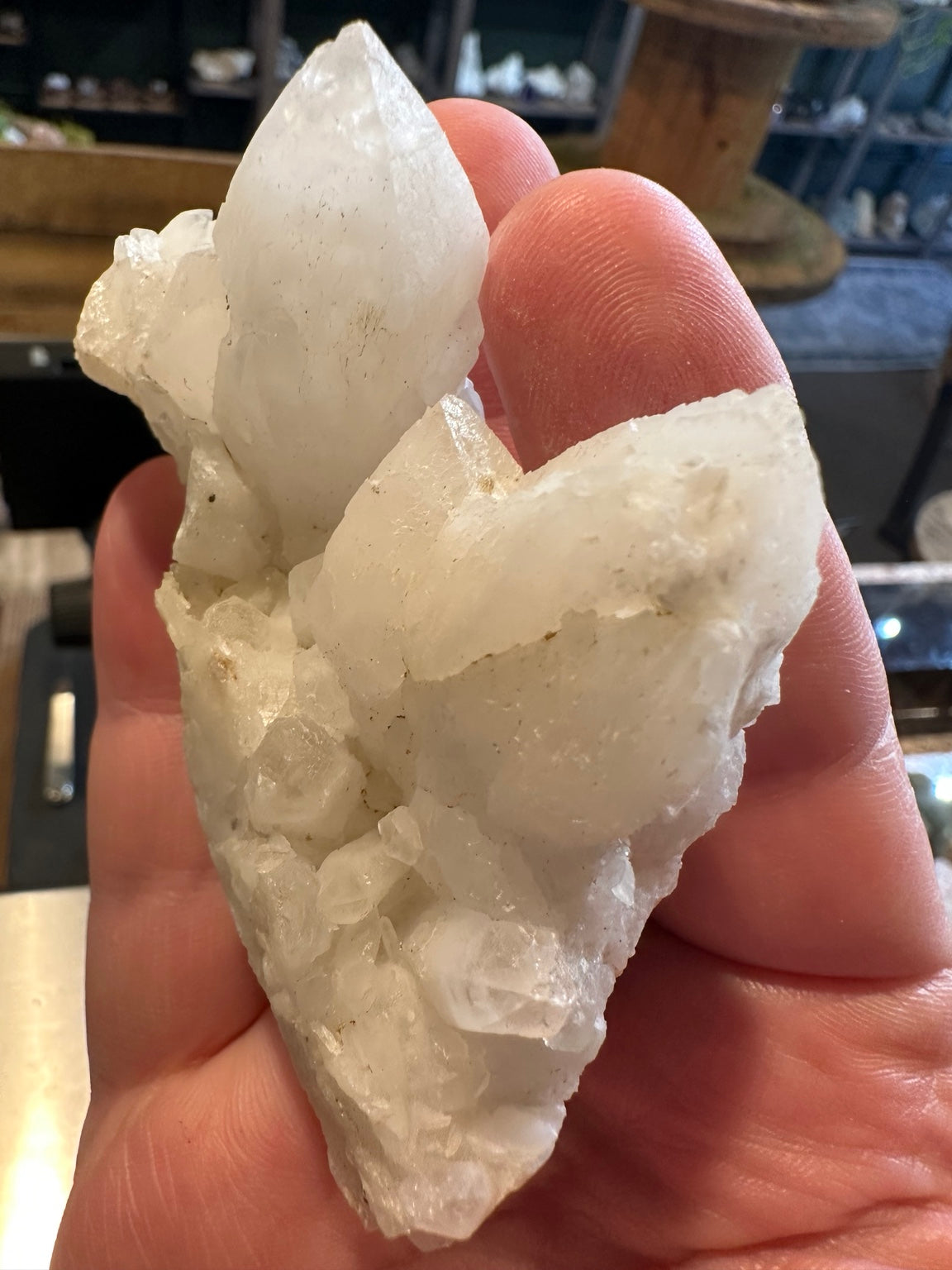 Comstock Lode calcite and quartz crystal cluster from Virginia City Nevada, 5.1 oz, close-up