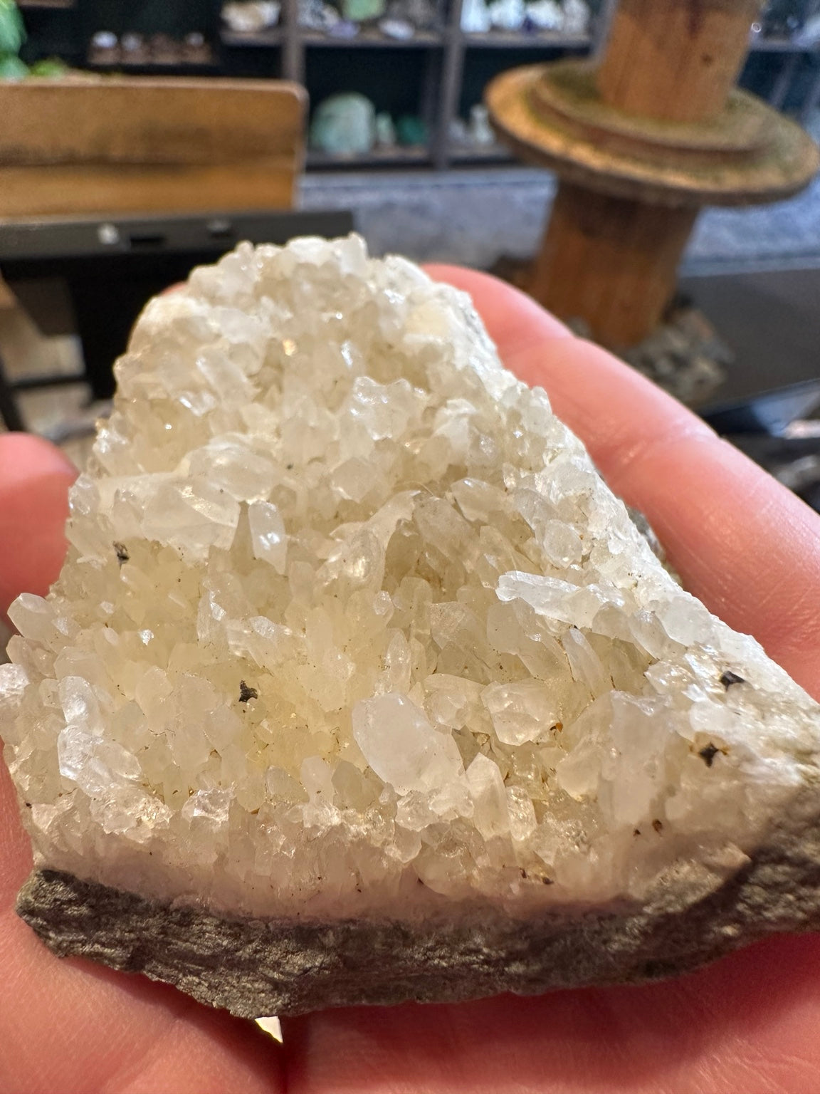 Comstock Lode calcite and quartz crystal cluster from Virginia City Nevada, 6.2 oz, angled crystal view