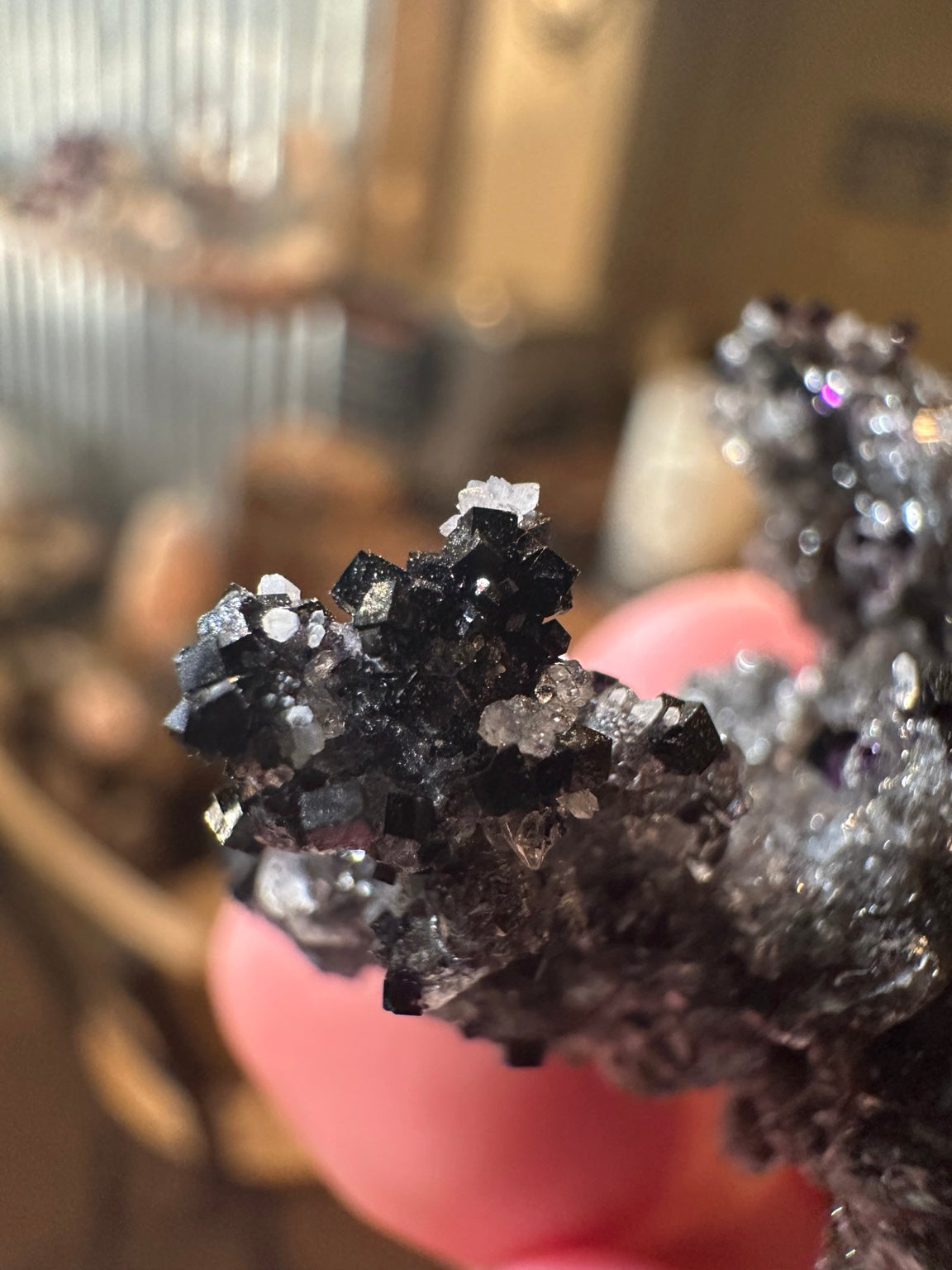 Rare dark violet cubic fluorite on goethite from Nevada — view 2
