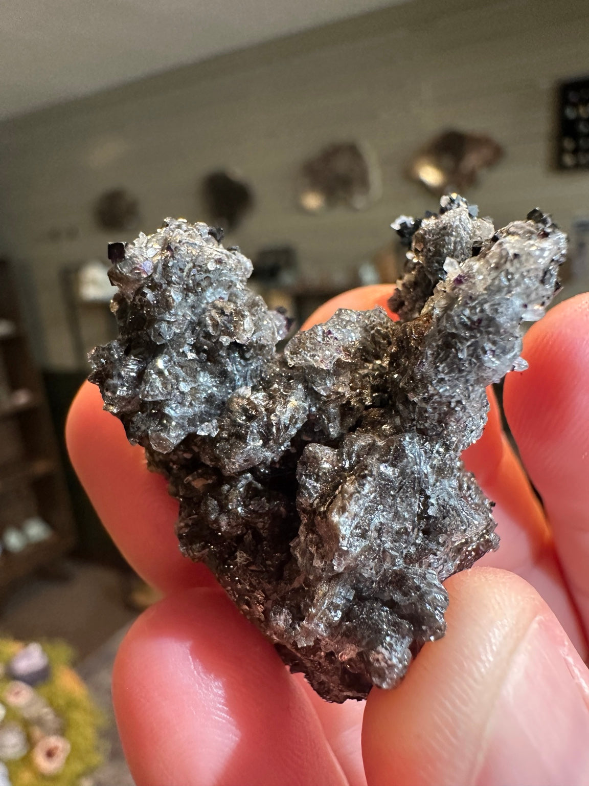 Rare dark violet cubic fluorite on goethite from Nevada — view 7