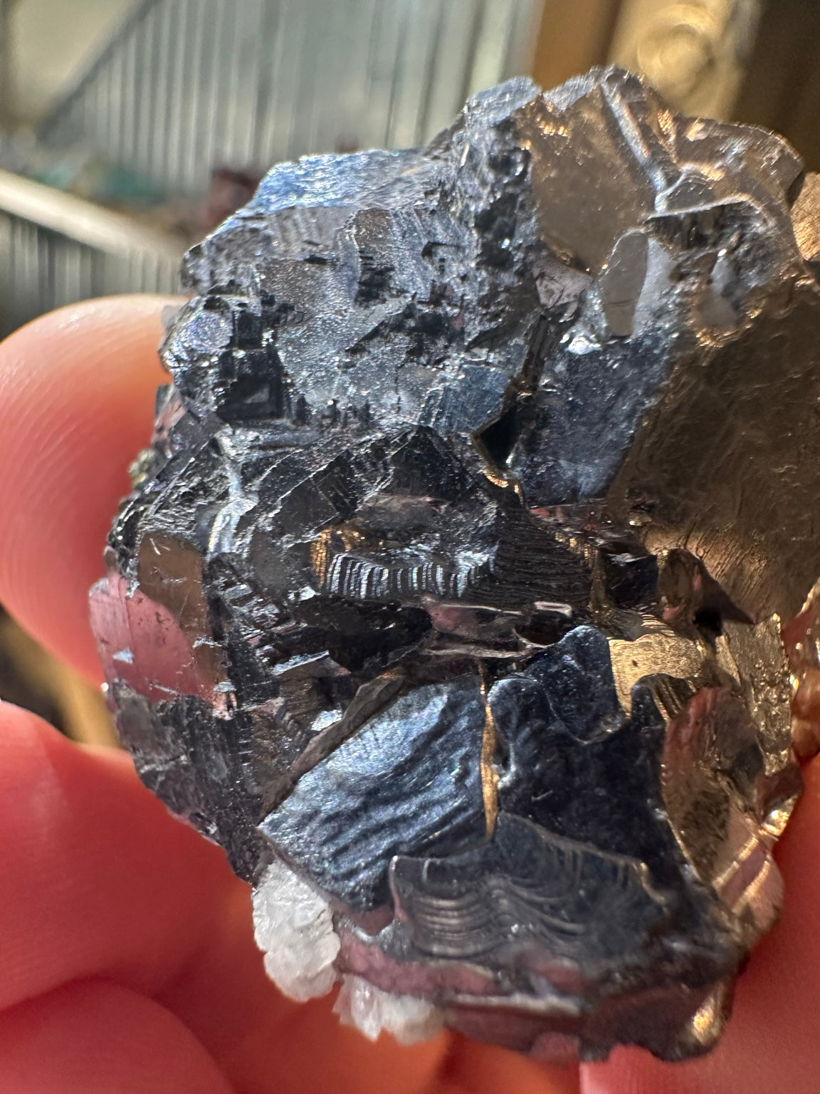 Metallic hematite crystal cluster with quartz from Nevada — view 4