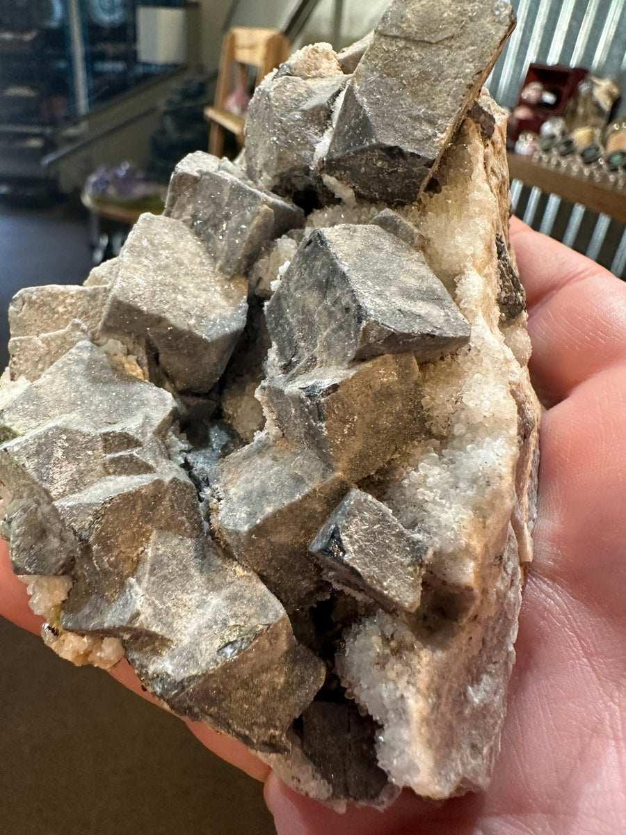 Ilvaite with quartz and calcite from Huanggang Mine, China — view 1 of 8