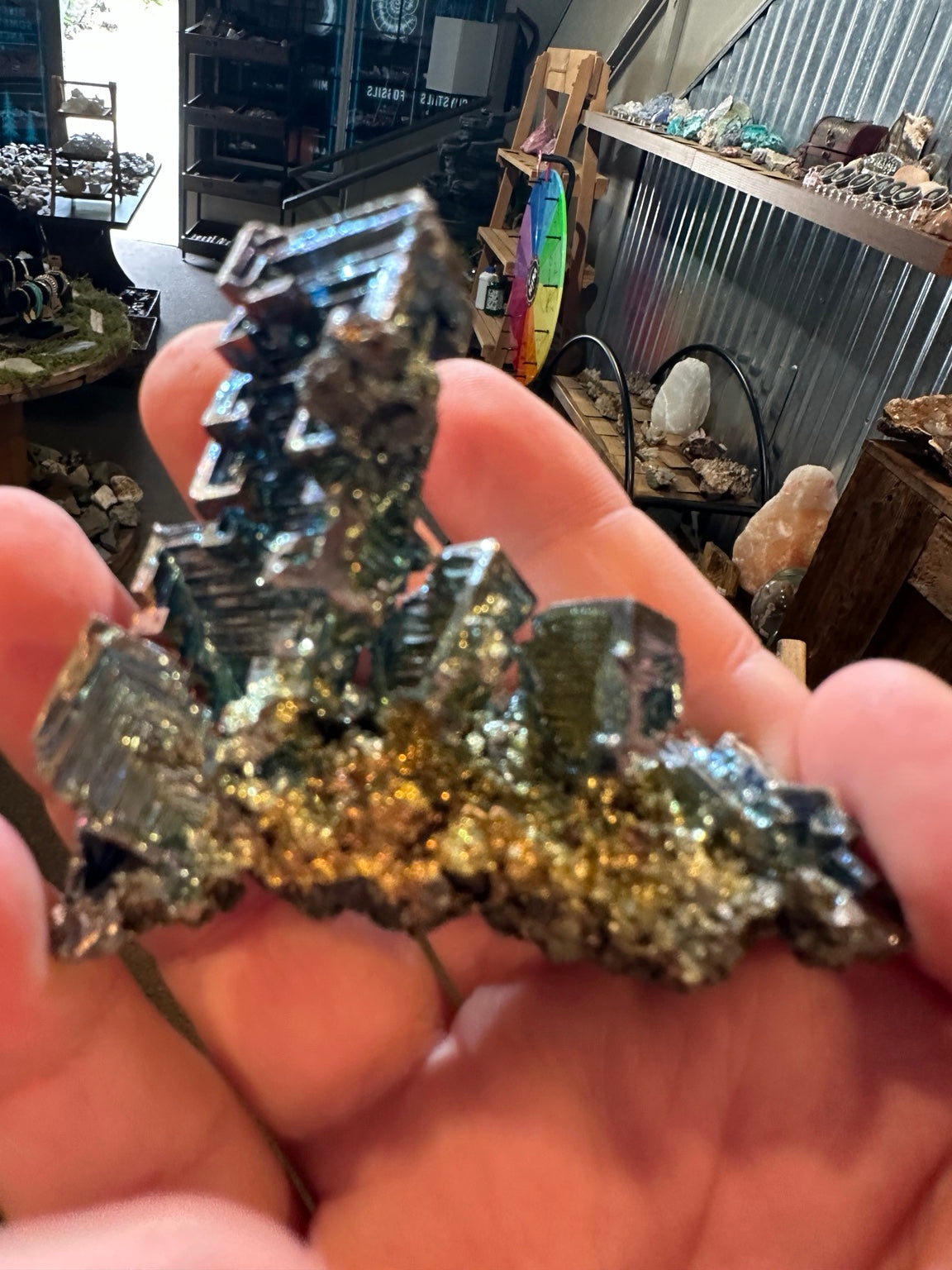 4.1 ounce lab grown bismuth geometric hopper crystal rainbow iridescence, photo 2