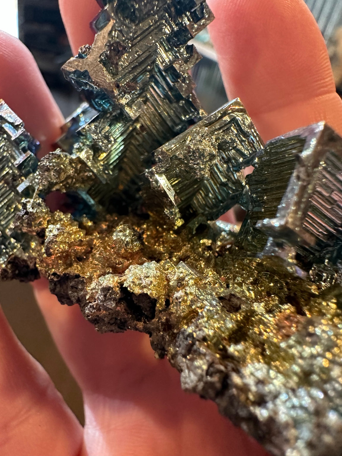 4.1 ounce lab grown bismuth geometric hopper crystal rainbow iridescence, photo 4