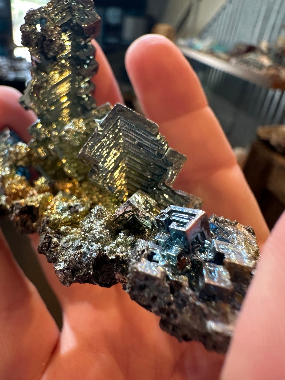 4.1 ounce lab grown bismuth geometric hopper crystal rainbow iridescence, photo 5