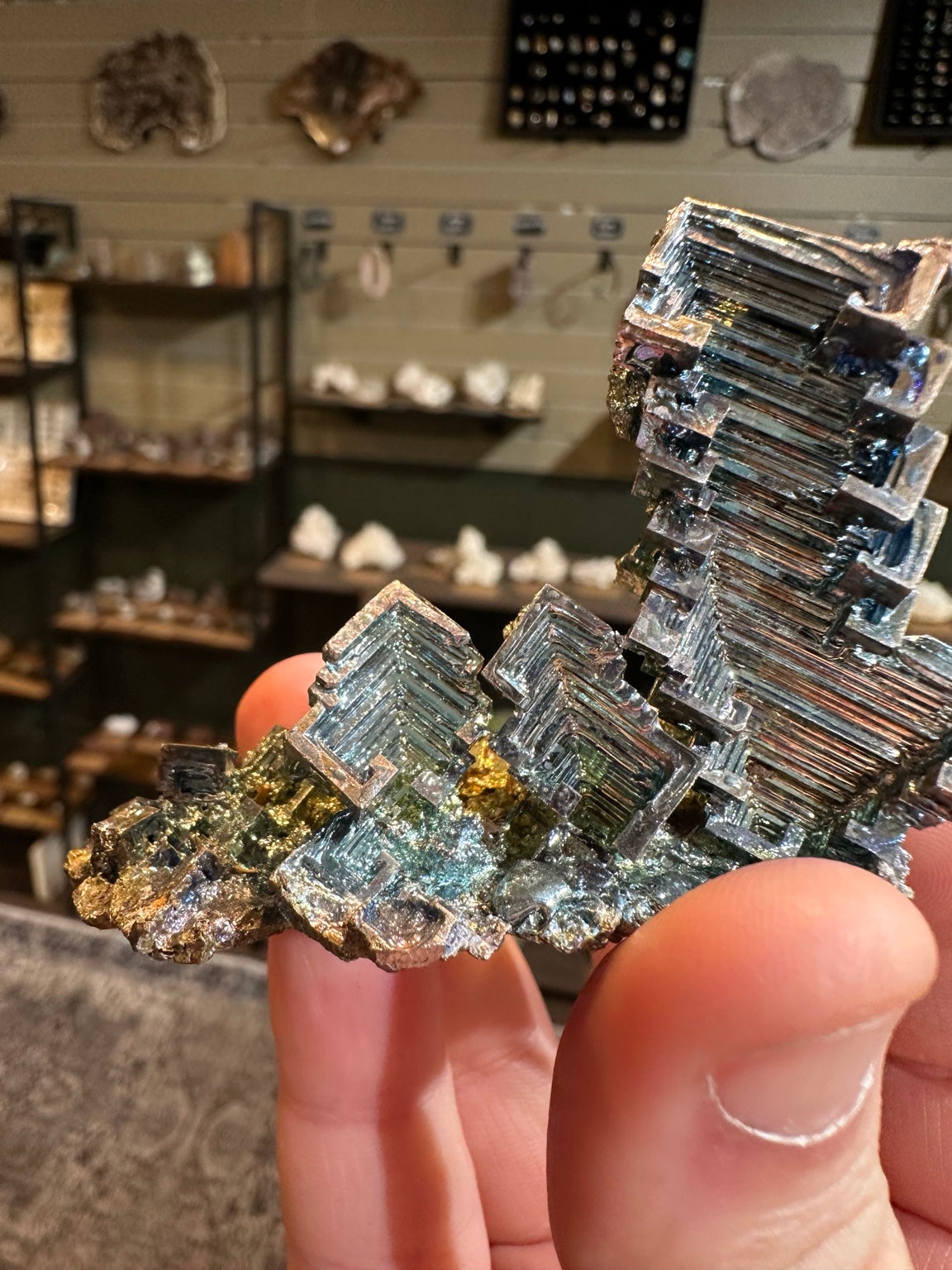 4.1 ounce lab grown bismuth geometric hopper crystal rainbow iridescence, photo 6