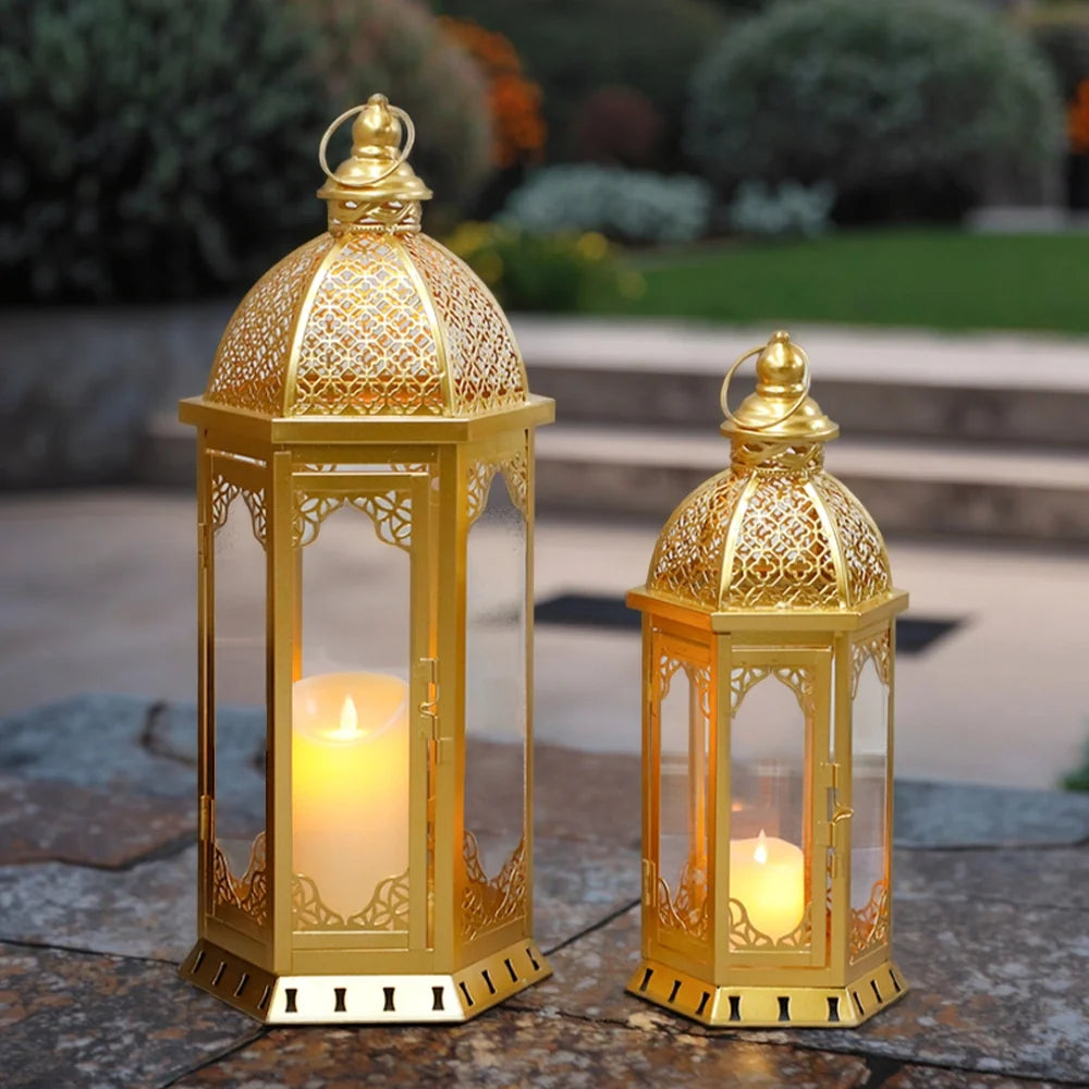 Set of 2-22"&17"H Vintage Metal Candle Lanterns(Grey with Black Brush)