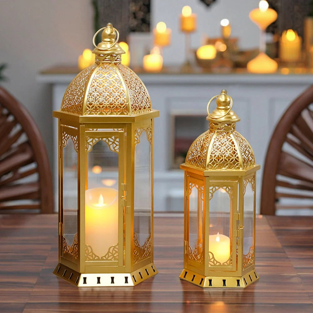 Set of 2-22"&17"H Vintage Metal Candle Lanterns(Grey with Black Brush)