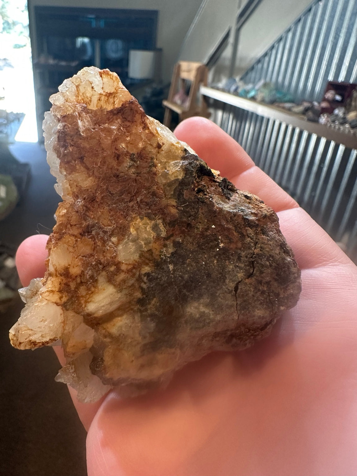 Iron-stained quartz crystal cluster on matrix from Mexico — view 4 of 8