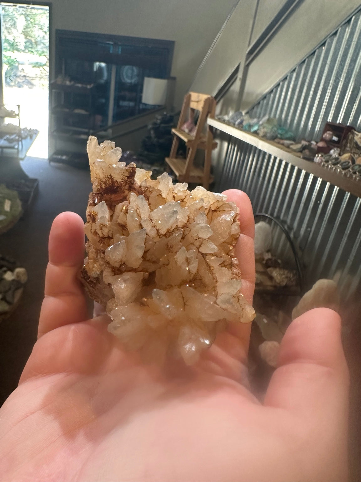 Iron-stained quartz crystal cluster on matrix from Mexico — view 5 of 8