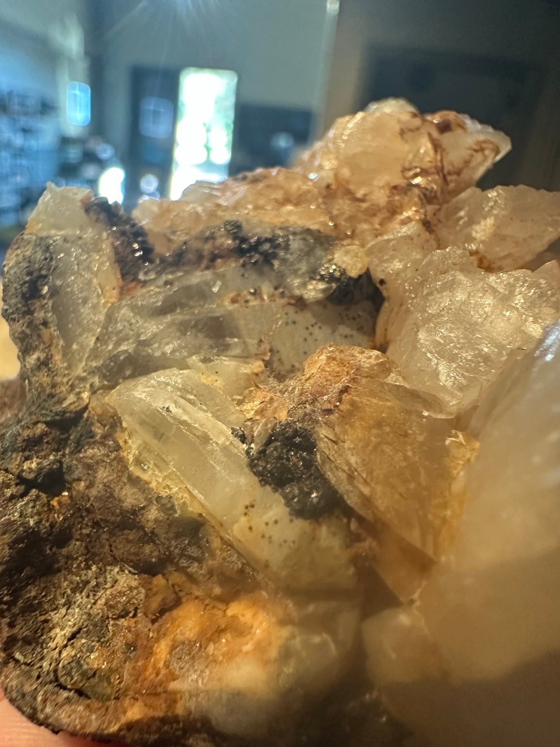 Iron-stained quartz crystal cluster on matrix from Mexico — view 6 of 8