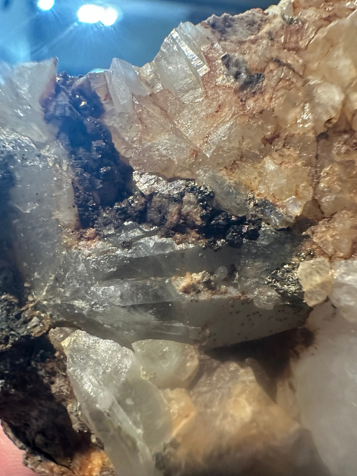 Iron-stained quartz crystal cluster on matrix from Mexico — view 7 of 8