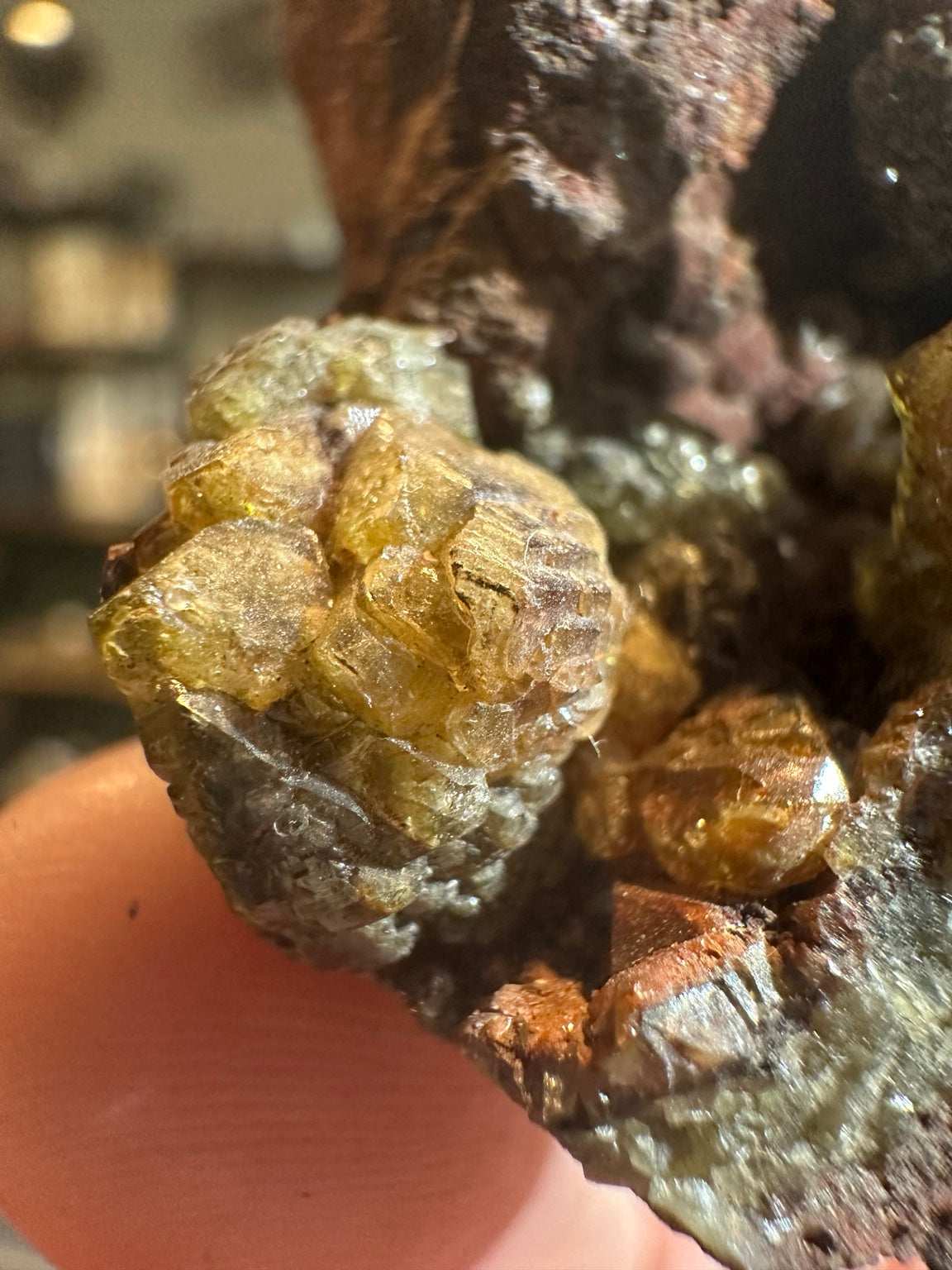 Olive-yellow vesuvianite candidate in rust colored matrix, Mexico Lake Jaco attributed, photo 3