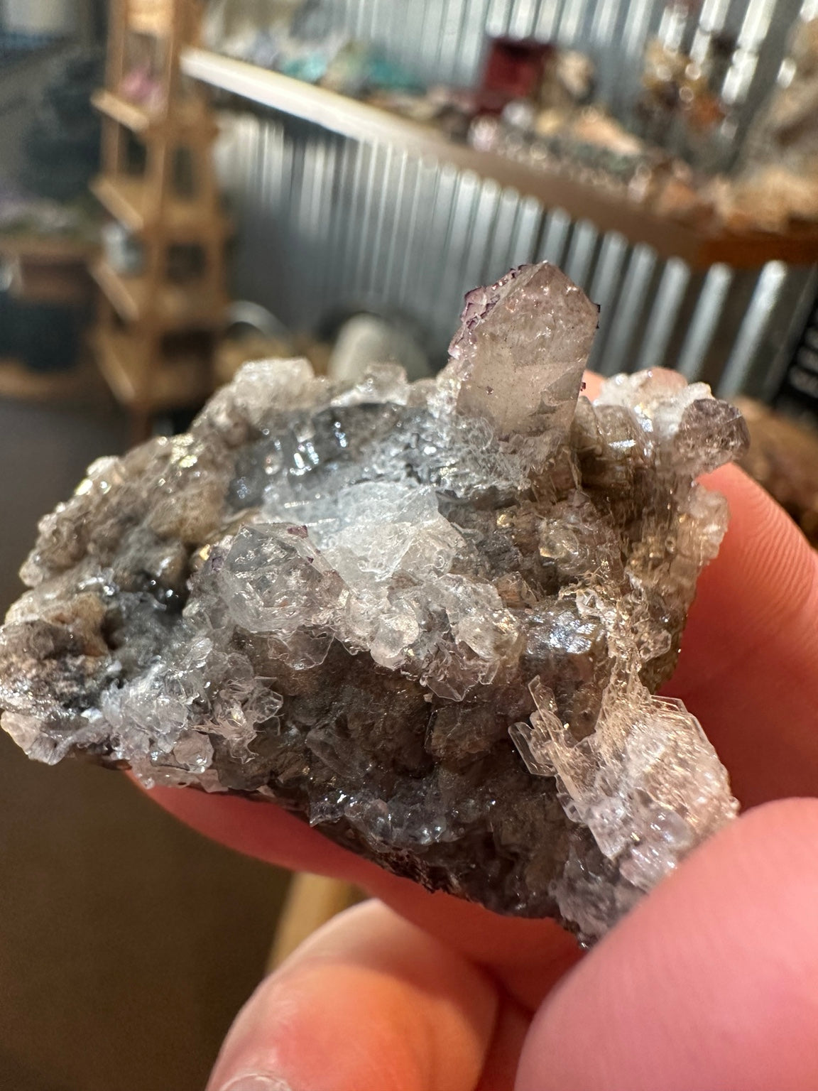 Purple fluorite cubic microcrystals on probable quartz from Mexico, photograph 6
