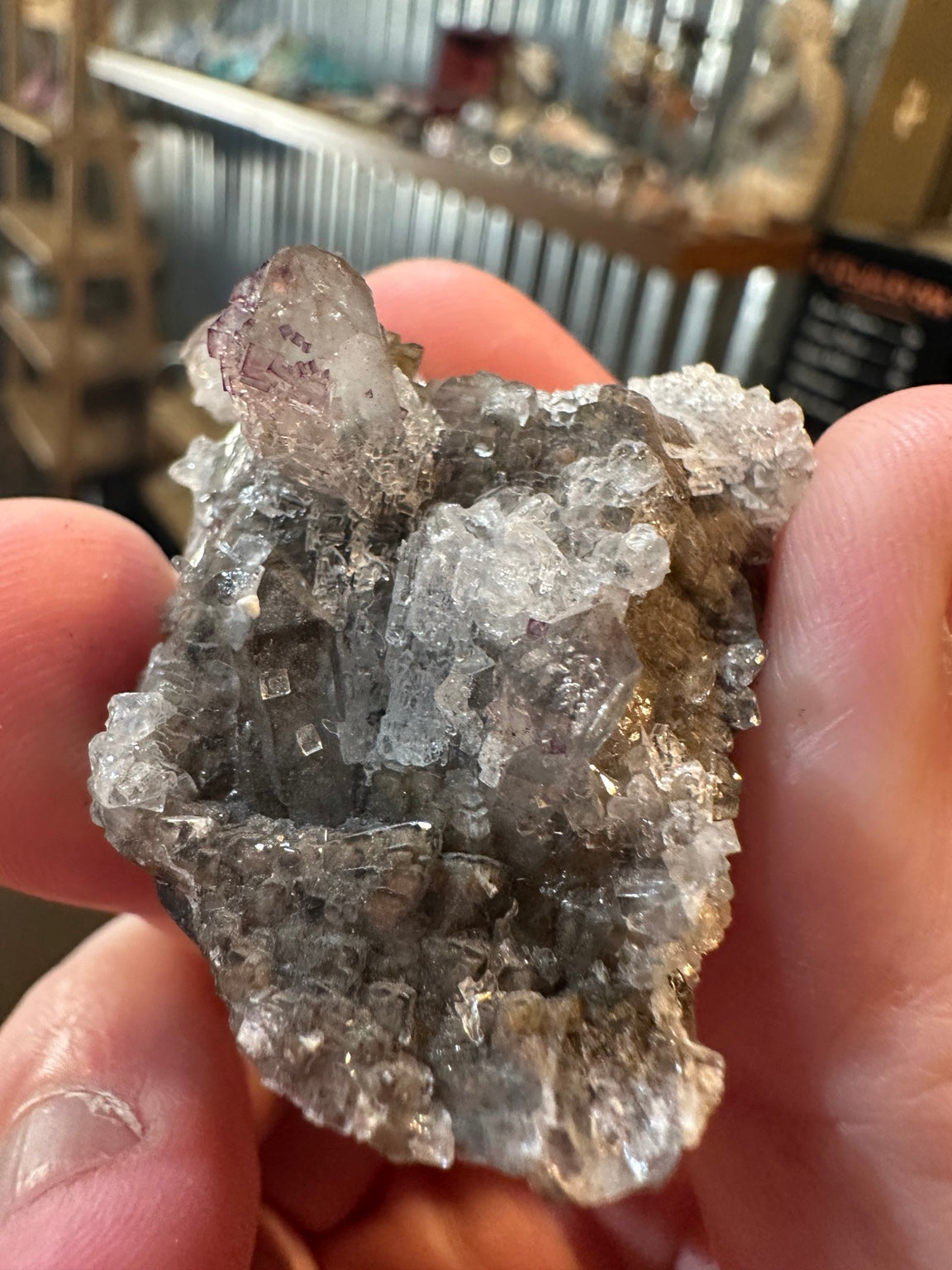 Purple fluorite cubic microcrystals on probable quartz from Mexico, photograph 5