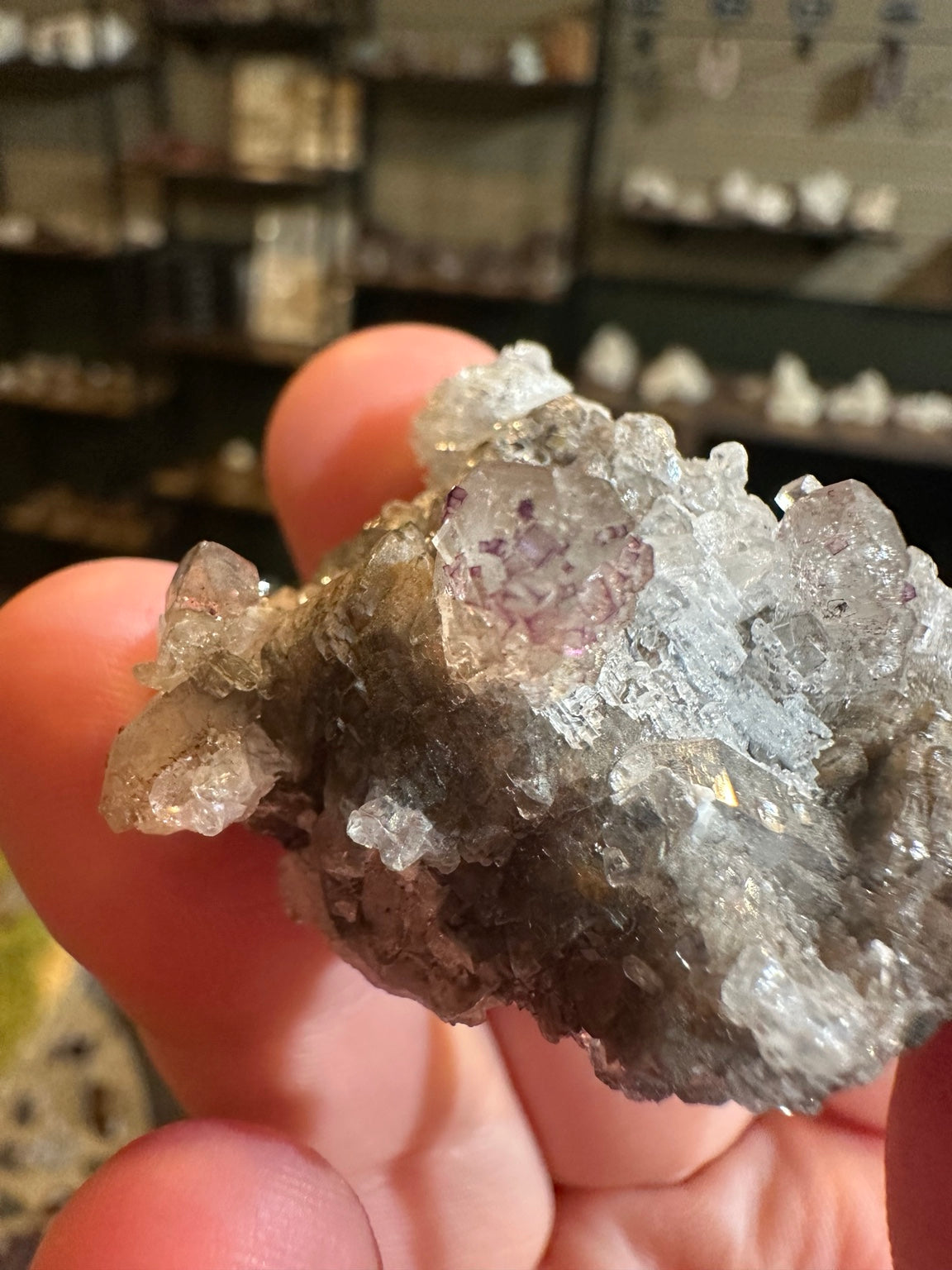 Purple fluorite cubic microcrystals on probable quartz from Mexico, photograph 3