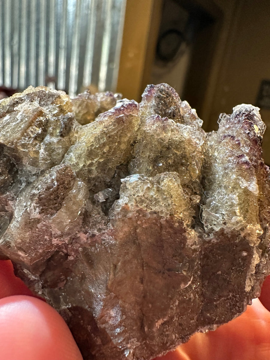 Nevada barite with purple fluorite overgrowth, 5.9 oz, front cluster view