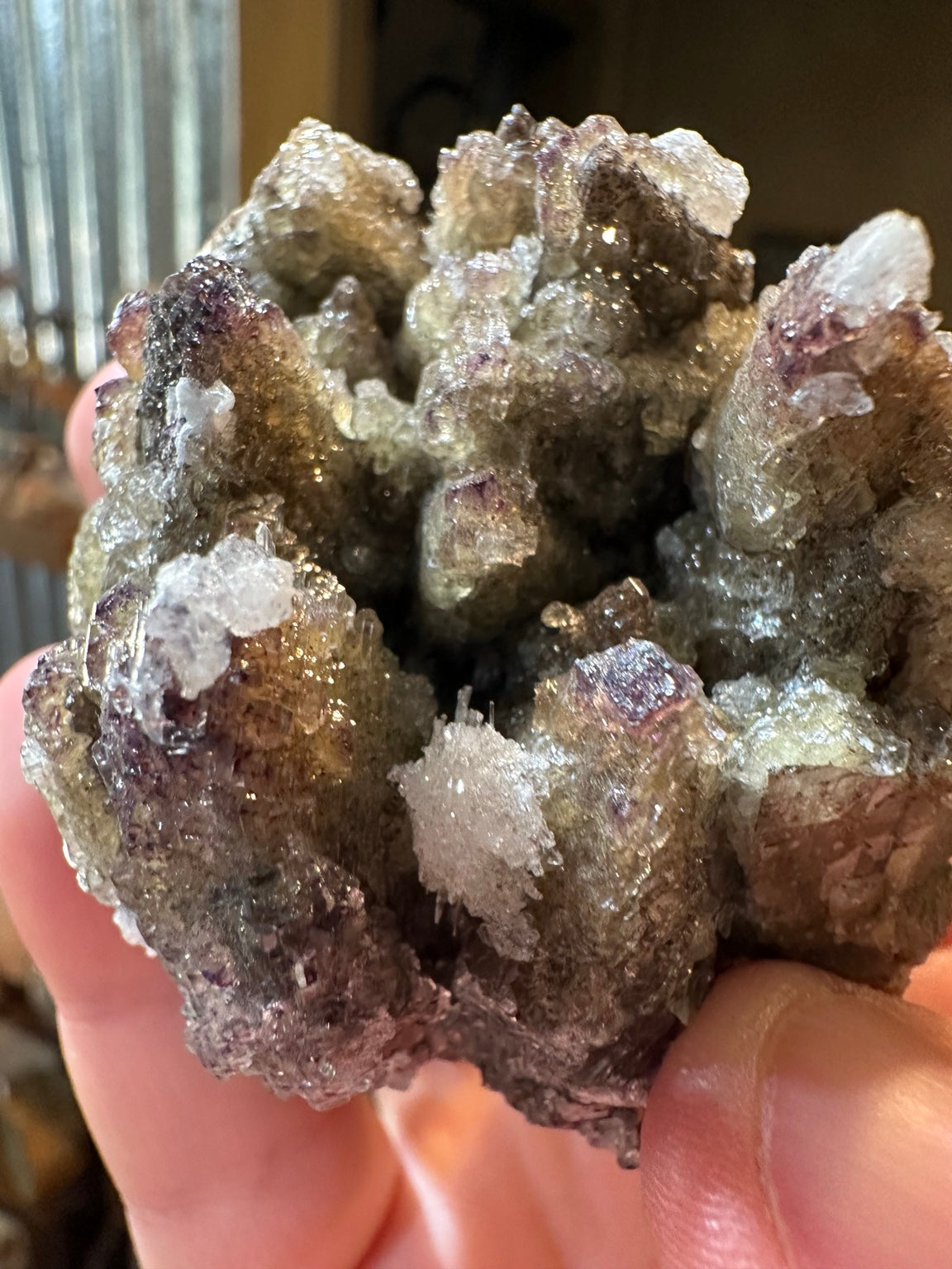 Nevada barite with purple fluorite overgrowth, 5.9 oz, crystal face detail
