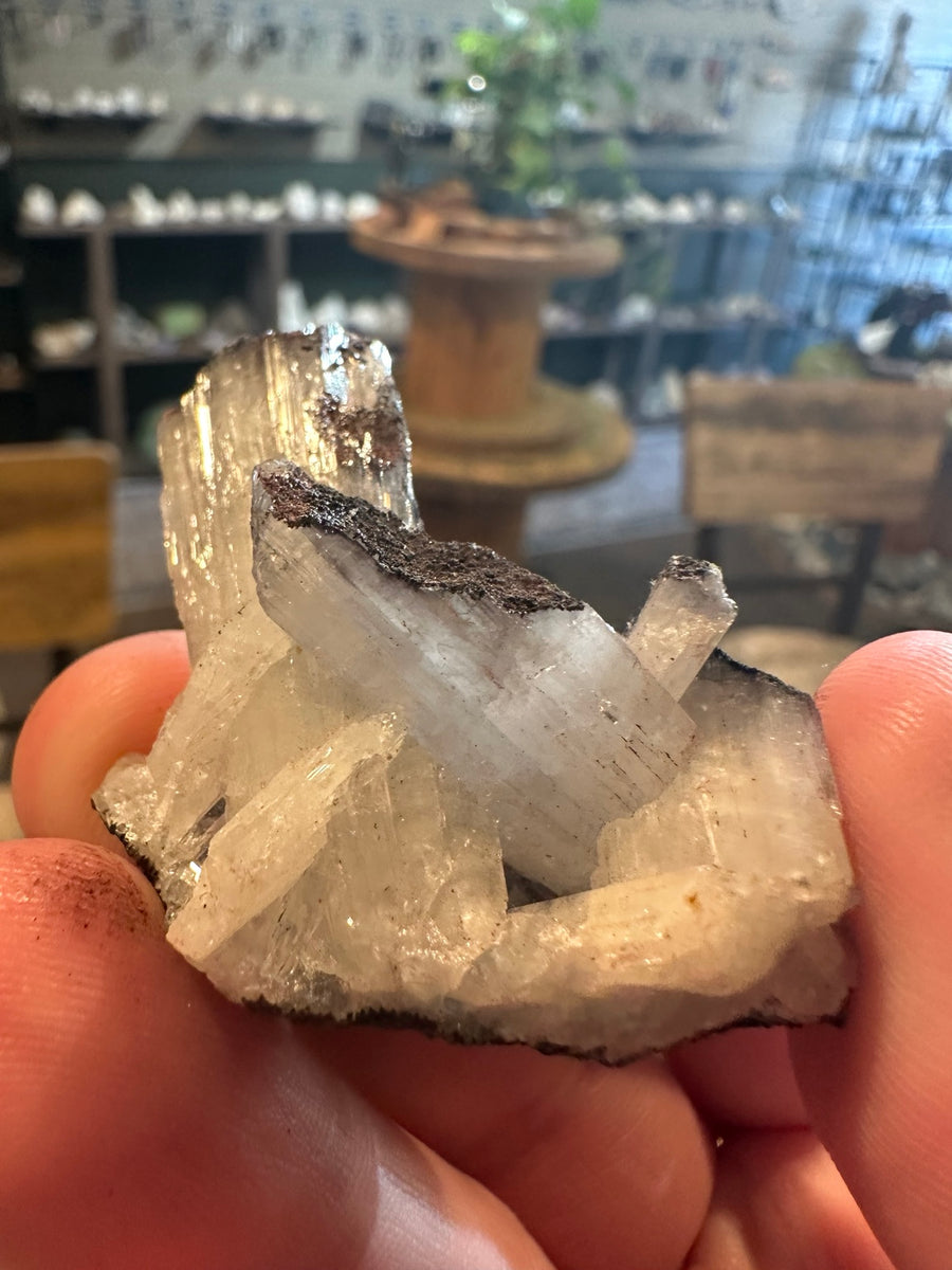 Nevada bladed barite crystal cluster on iron-rich matrix — view 1