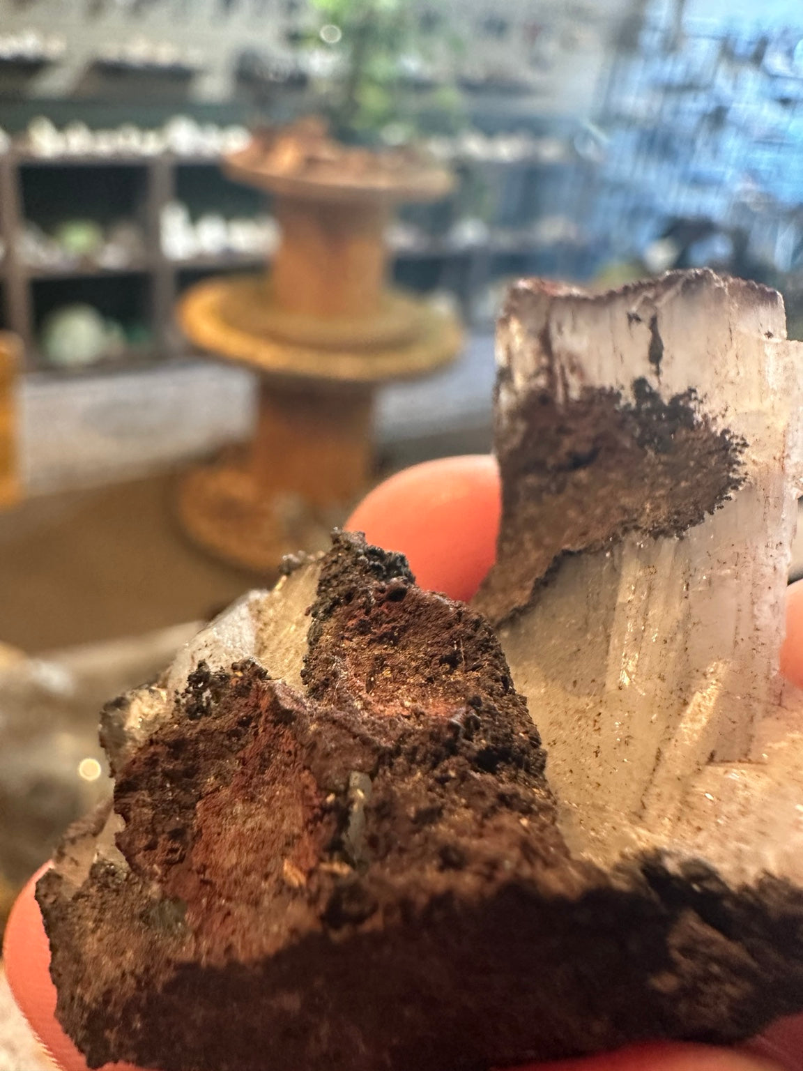 Nevada bladed barite crystal cluster on iron-rich matrix — view 5