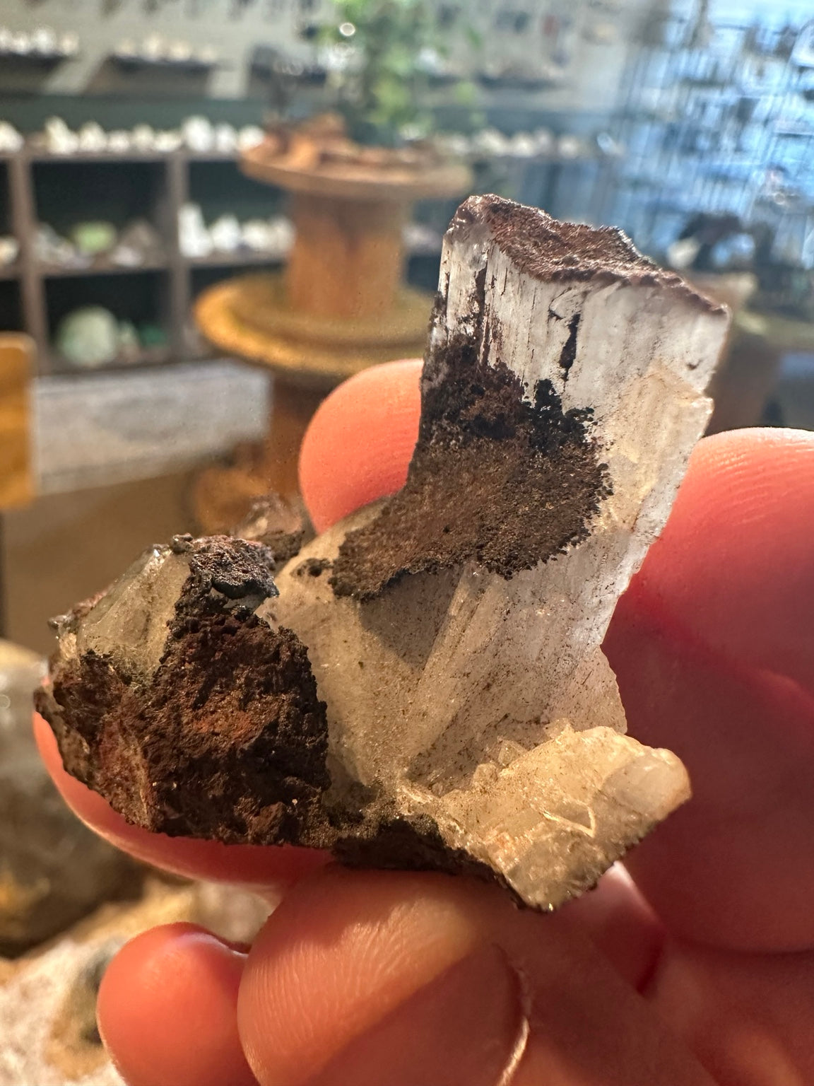Nevada bladed barite crystal cluster on iron-rich matrix — view 6