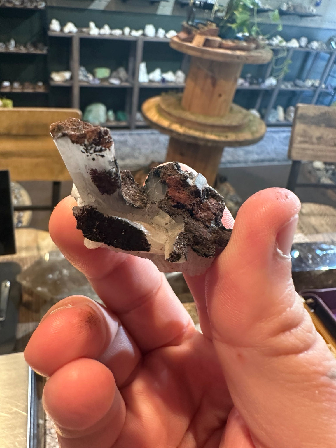 Nevada bladed barite crystal cluster on iron-rich matrix — view 7