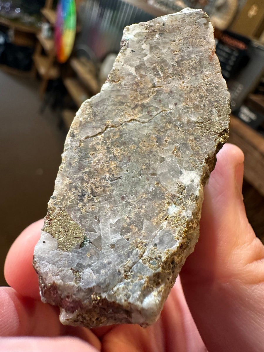 Copper-bearing mineralization on quartz matrix Reno Nevada 7 ounce specimen view 1