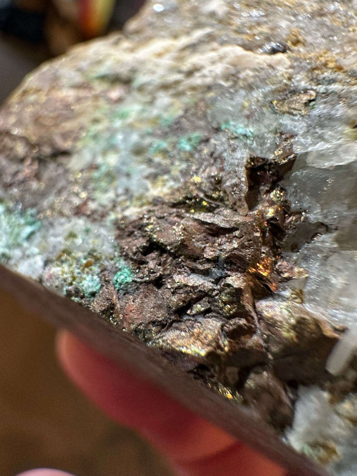 Copper-bearing mineralization on quartz matrix Reno Nevada 7 ounce specimen view 2