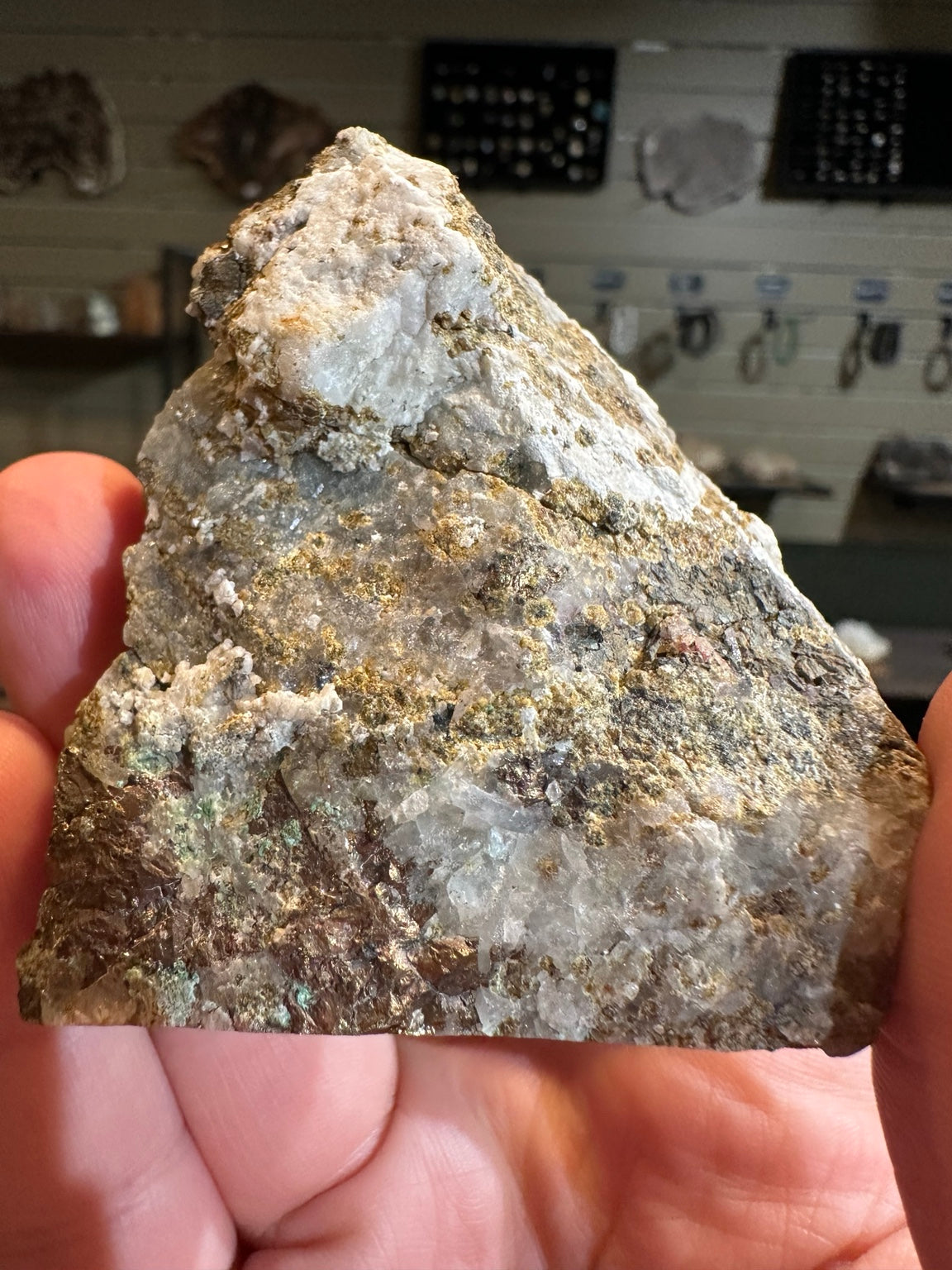 Copper-bearing mineralization on quartz matrix Reno Nevada 7 ounce specimen view 5