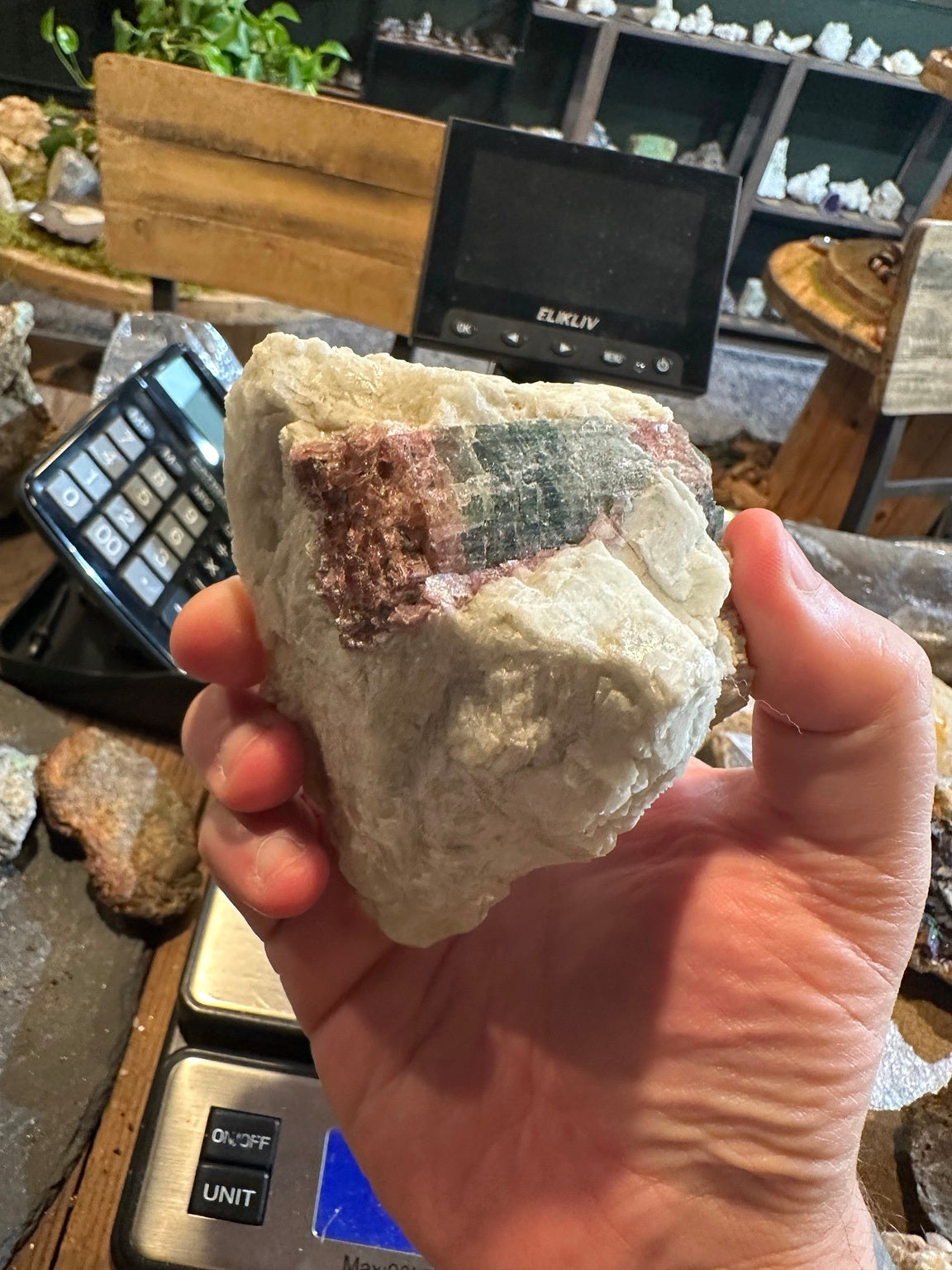 Watermelon elbaite tourmaline in pegmatite matrix, Pala Mining District, California — view 4