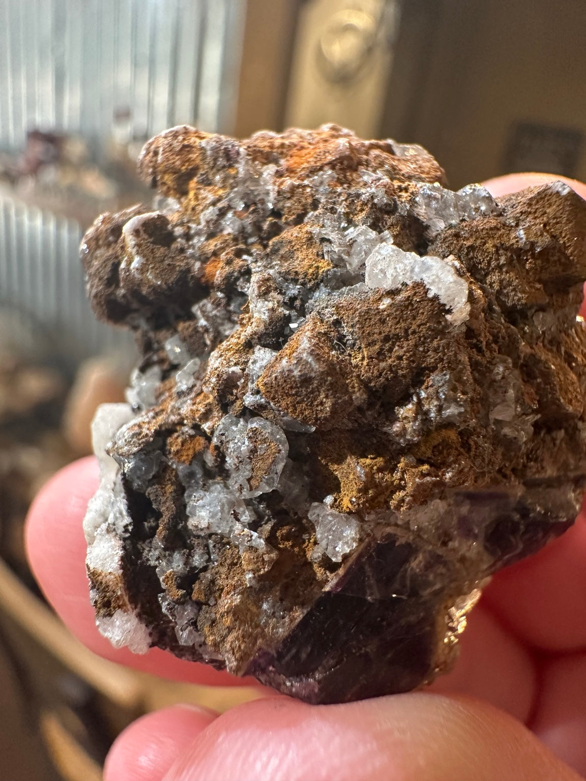 Purple fluorite crystal cluster on quartz-rich matrix from Mexico — view 4