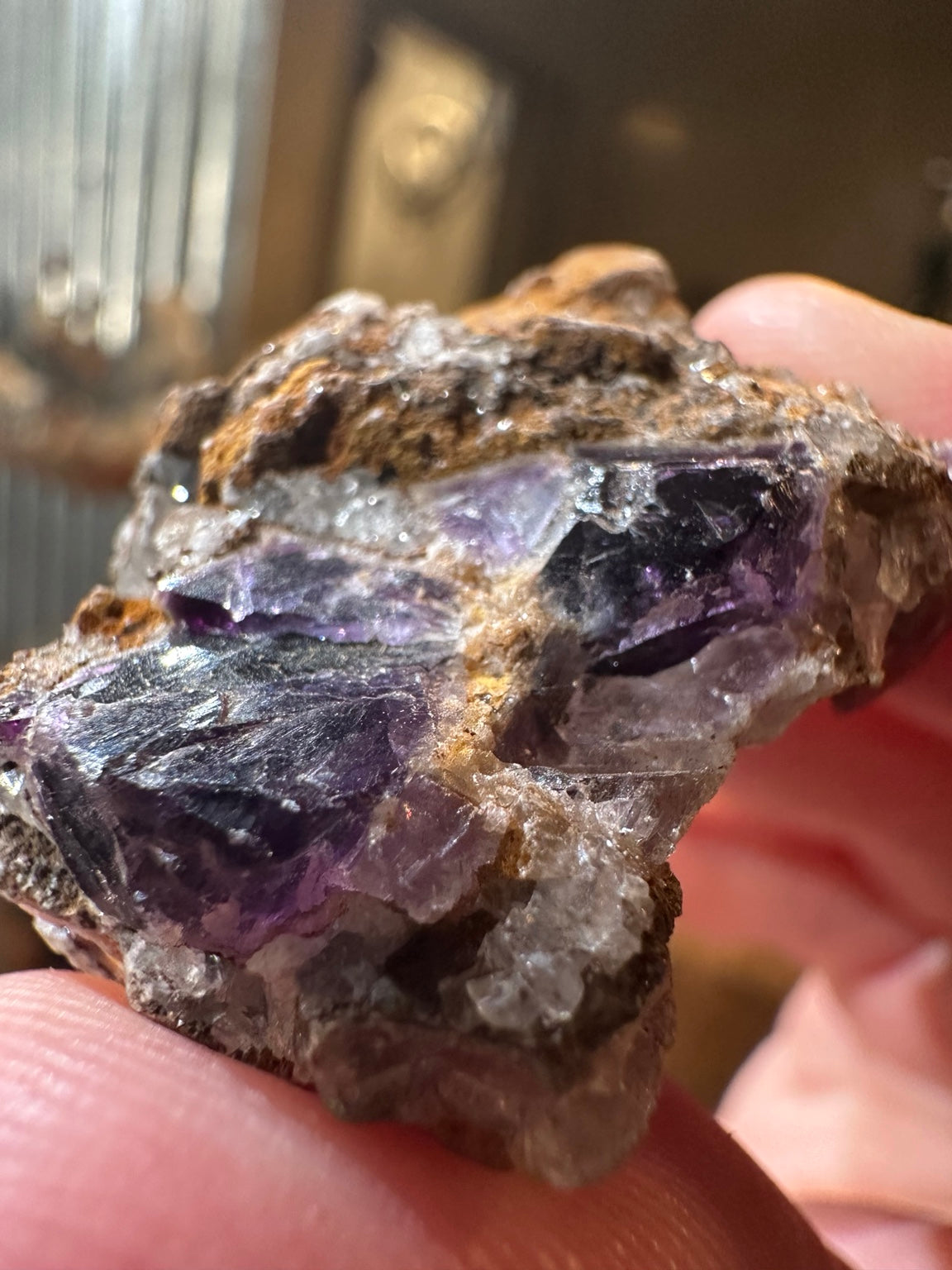 Purple fluorite crystal cluster on quartz-rich matrix from Mexico — view 7