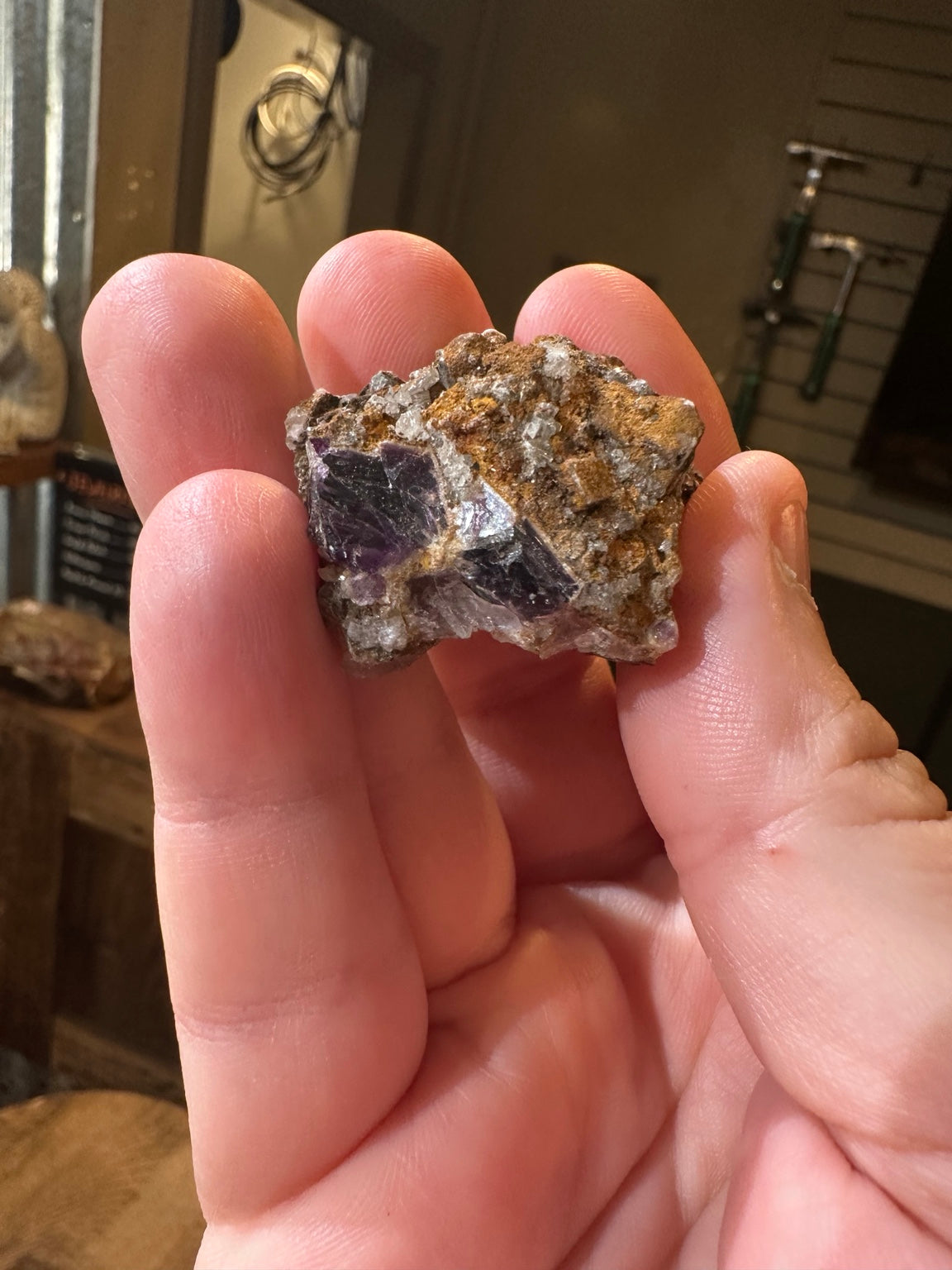 Purple fluorite crystal cluster on quartz-rich matrix from Mexico — view 8
