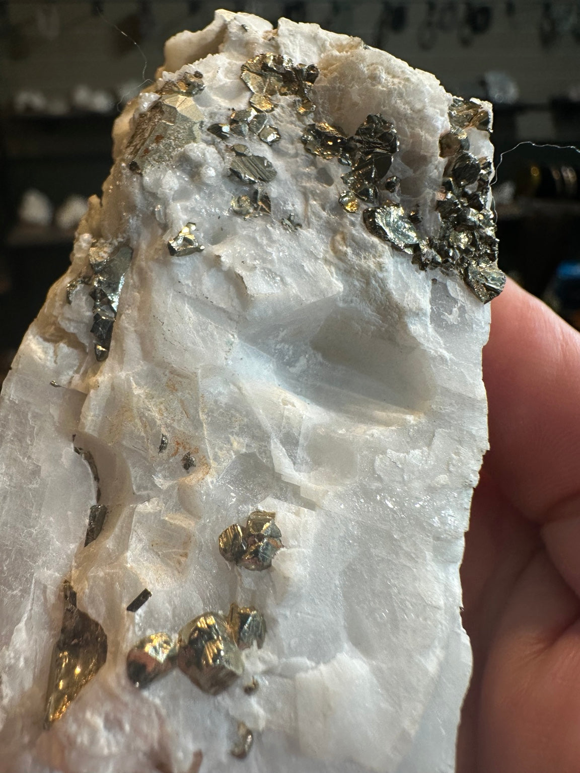 17.6 oz pyrite crystal cluster with golden striated crystals on white mineral matrix, photo 5