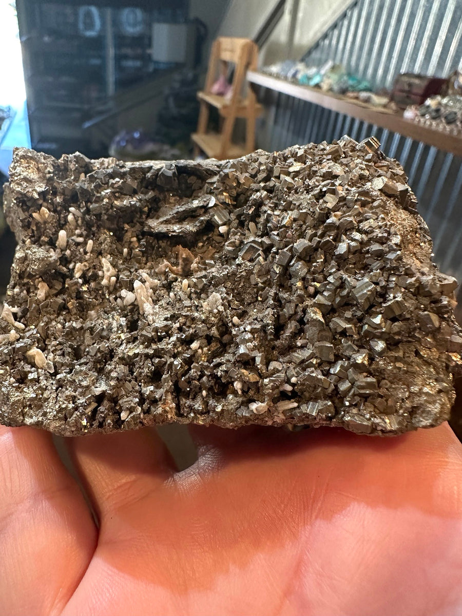 Pyrite with quartz crystal cluster, 22.1 oz — view 1