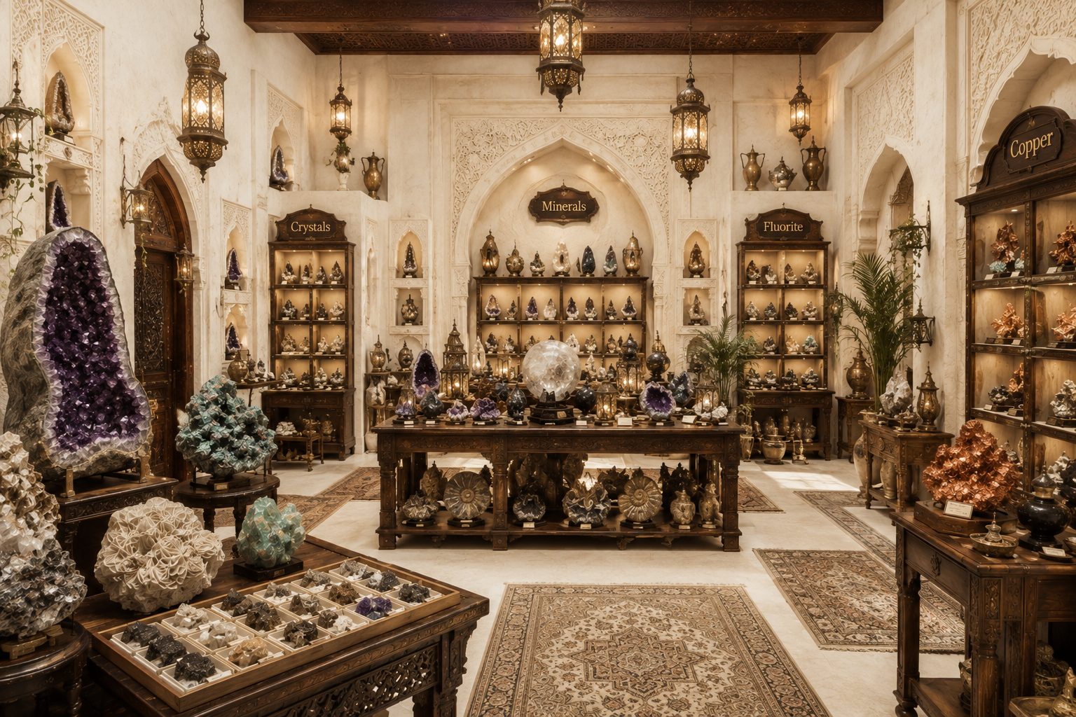 Old-world mineral showroom
